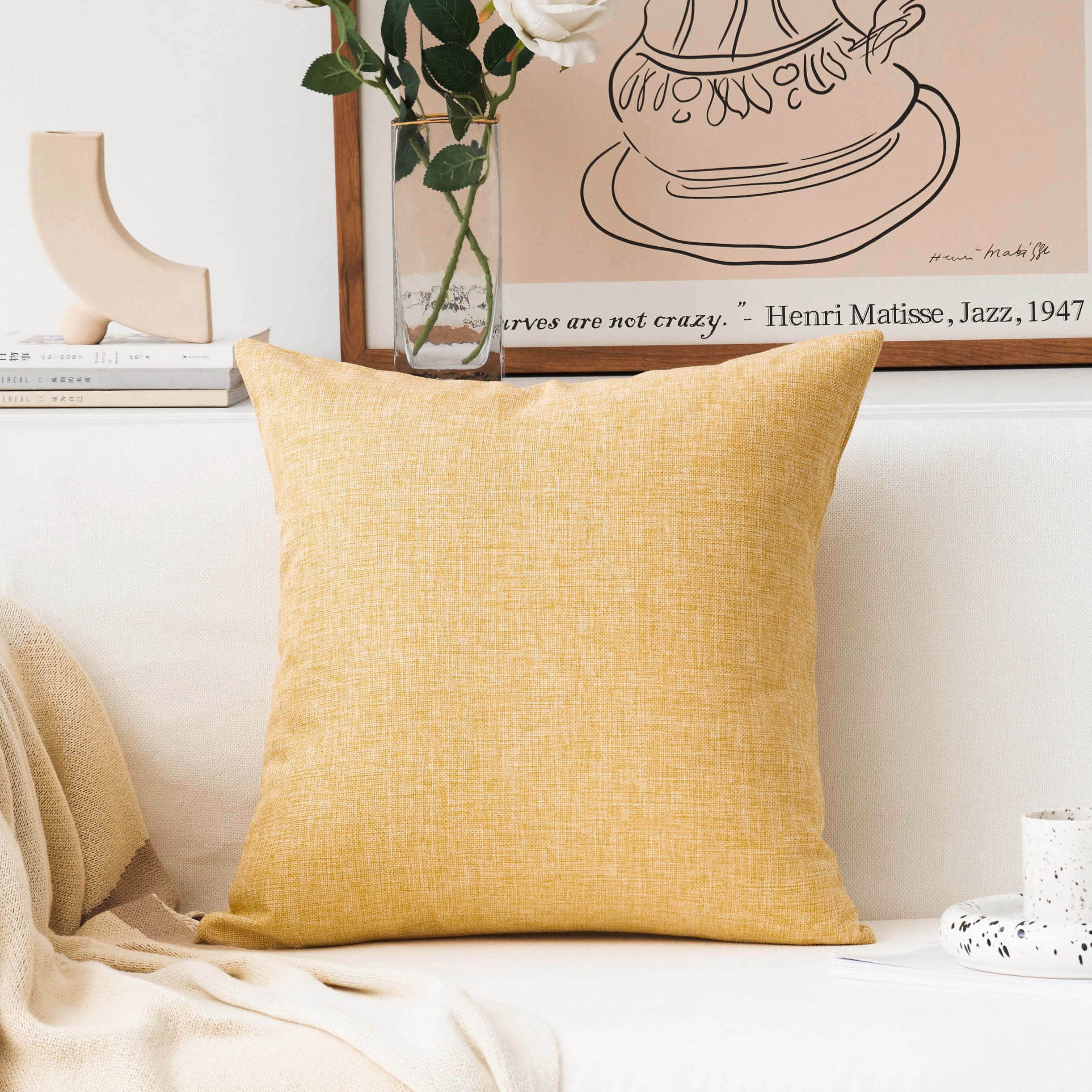 Home Brilliant Yellow Pillows Decorative Throw Pillows Burlap Soft Solid Linen Euro Sham Throw Pillow Case for Couch, 24x24(60cm