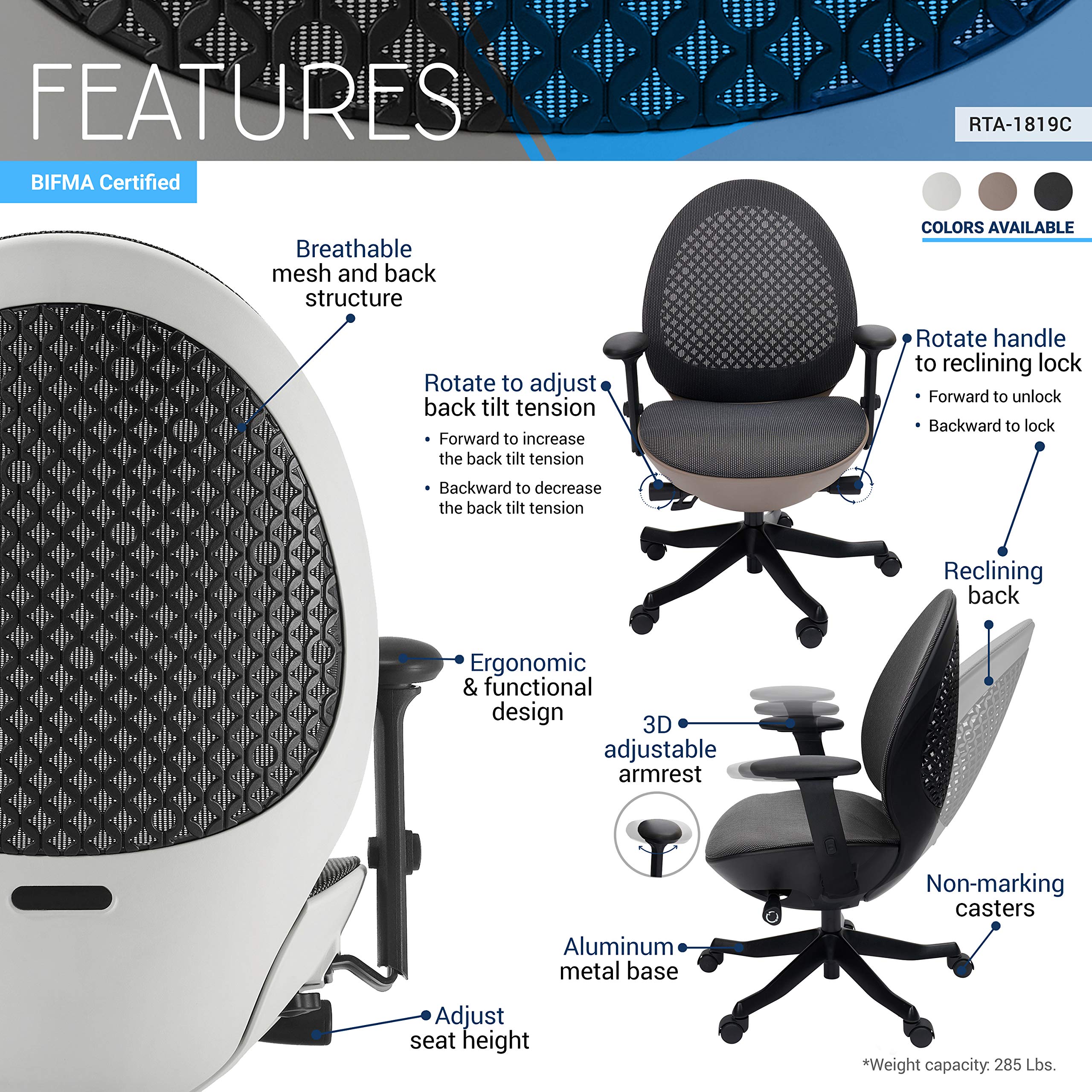 Techni Mobili Deco Lux Office Executive Chair, White