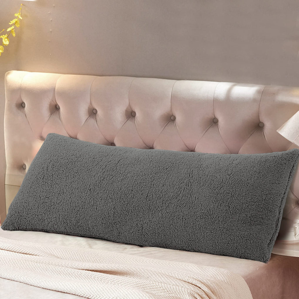 Reafort Ultra Soft Sherpa Body Pillow Cover/Case with Zipper Closure 21''x54'' (21''x54'' Body Pillow Cover,Charcoal Grey)