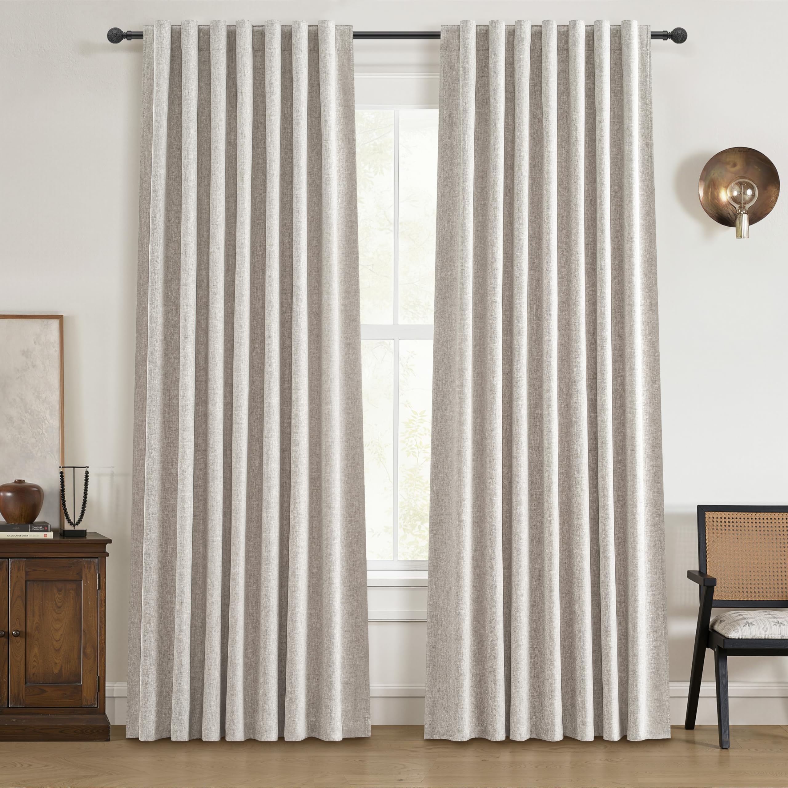 Modern Neutral 88 Inch Blackout Sliding Glass Door Curtains Light and Draft Blocking Curtains & Drapes for Living Room Traverse 