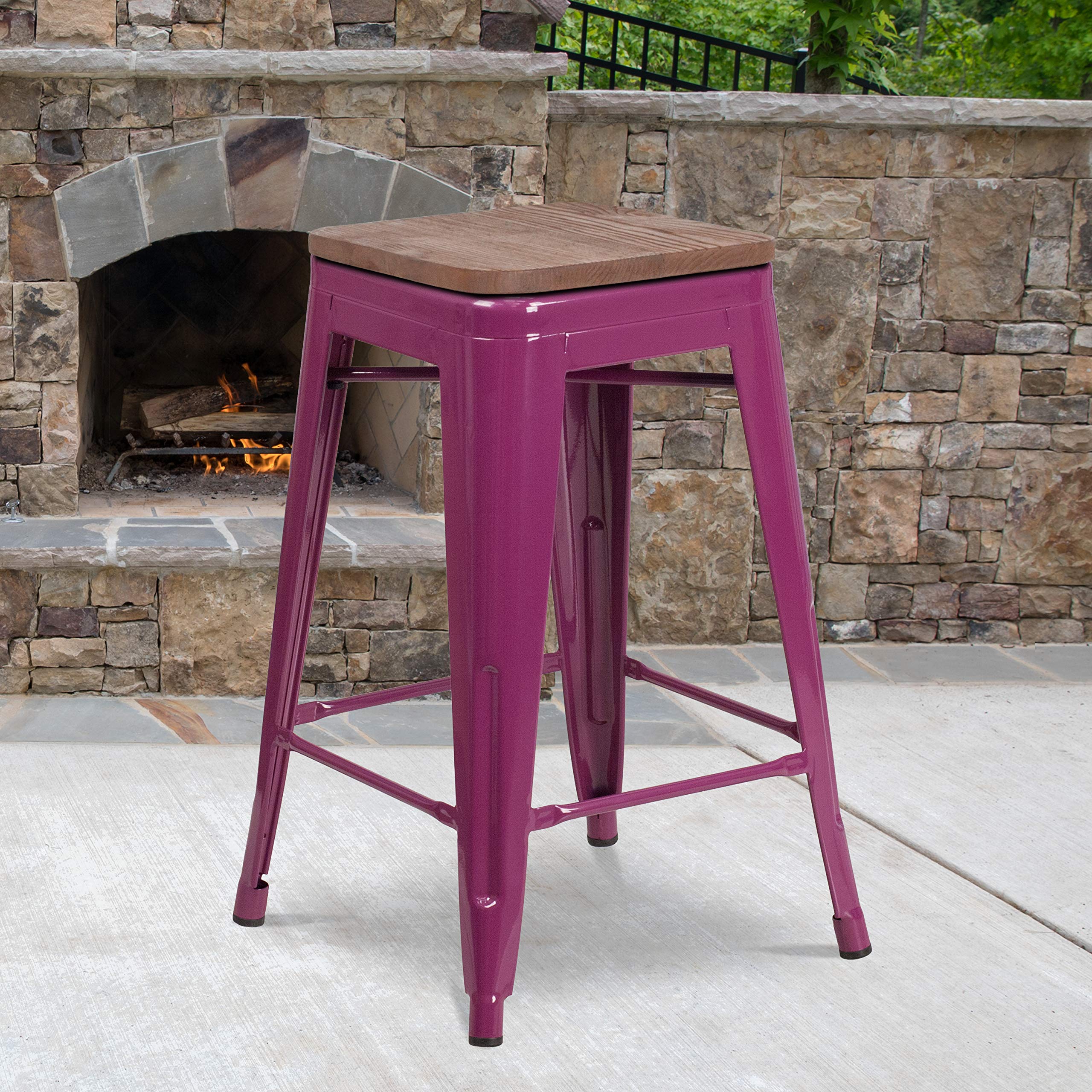 Flash Furniture Sinclair 24&quot; High Backless Purple Counter Height Stool with Square Wood Seat