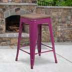 Flash Furniture Sinclair 24" High Backless Purple Counter Height Stool with Square Wood Seat