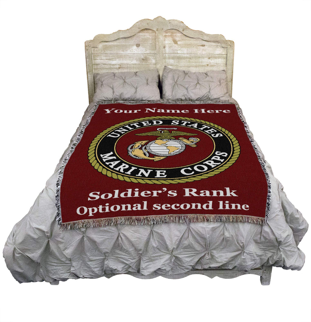 Pure Country Weavers Us Marine Corps - Emblem Blanket Red - Personalized - Custom Gift Military Tapestry Throw Woven From Cotton