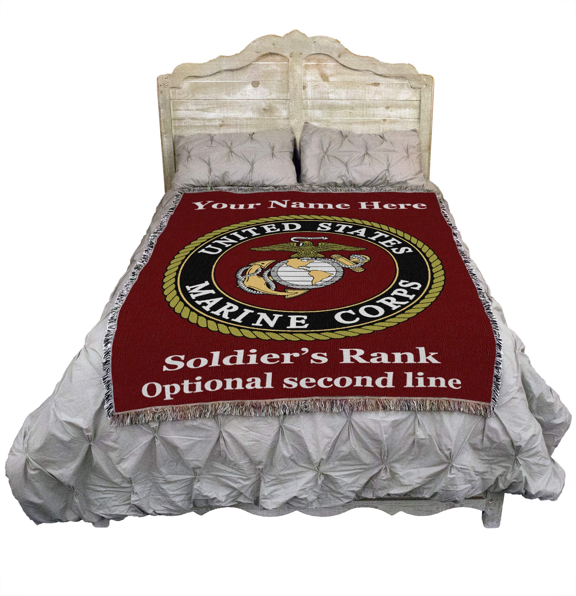 Pure Country Weavers Us Marine Corps - Emblem Blanket Red - Personalized - Custom Gift Military Tapestry Throw Woven From Cotton