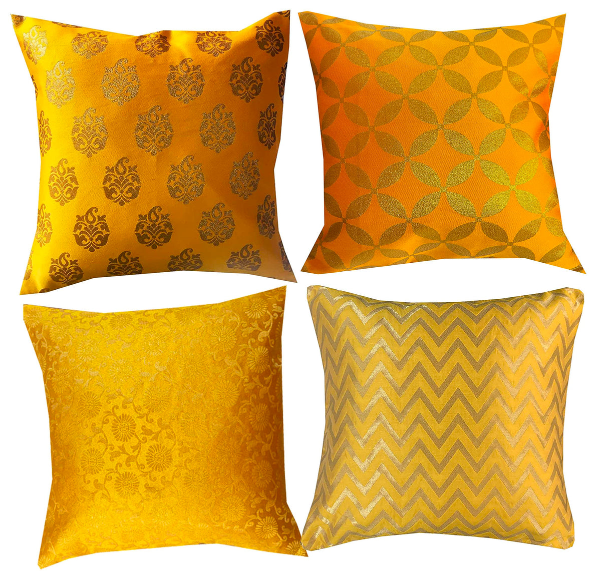 Pink Parrot Dupian Jacquard Throw Pillow Covers/Cushion Covers (16X16 Inches)  Set Of 4 Pcs(Yellow 1)