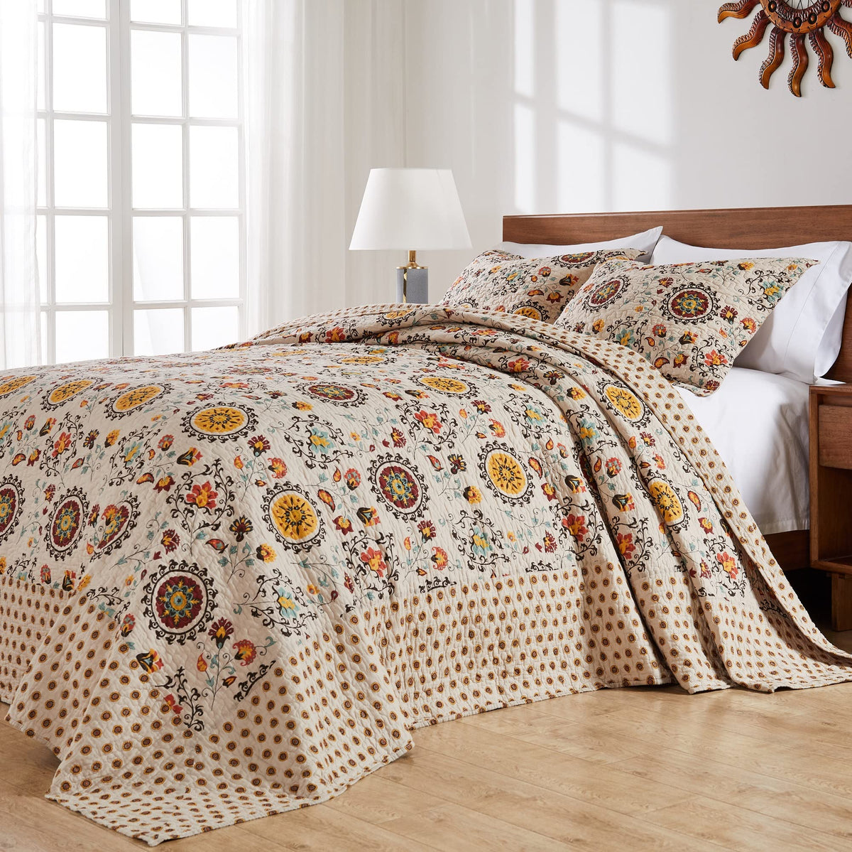 Greenland Home Andorra Cotton Traditional Bedspread Set - Jumbo Sized Reversible Quilt Set, 3-Piece Queen, Taupe