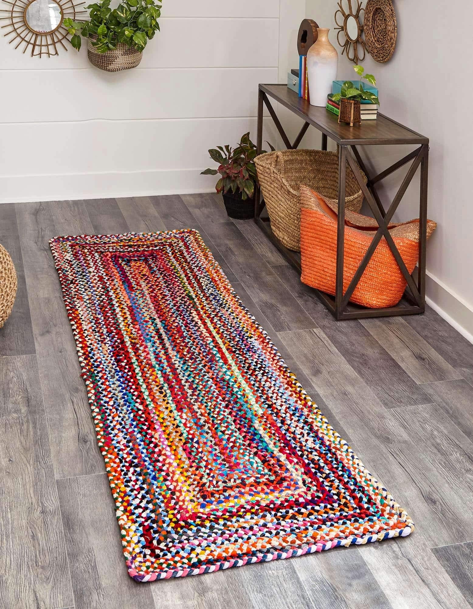 Unique Loom Braided Chindi Collection Area Rug - Layer (2 7 x 13 1 Runner, Multi/ Blue)