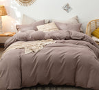 Moomee Bedding Duvet Cover Set 100% Washed Cotton Linen Like Textured Breathable Durable Soft Comfy (Mauve Brown, Twin)