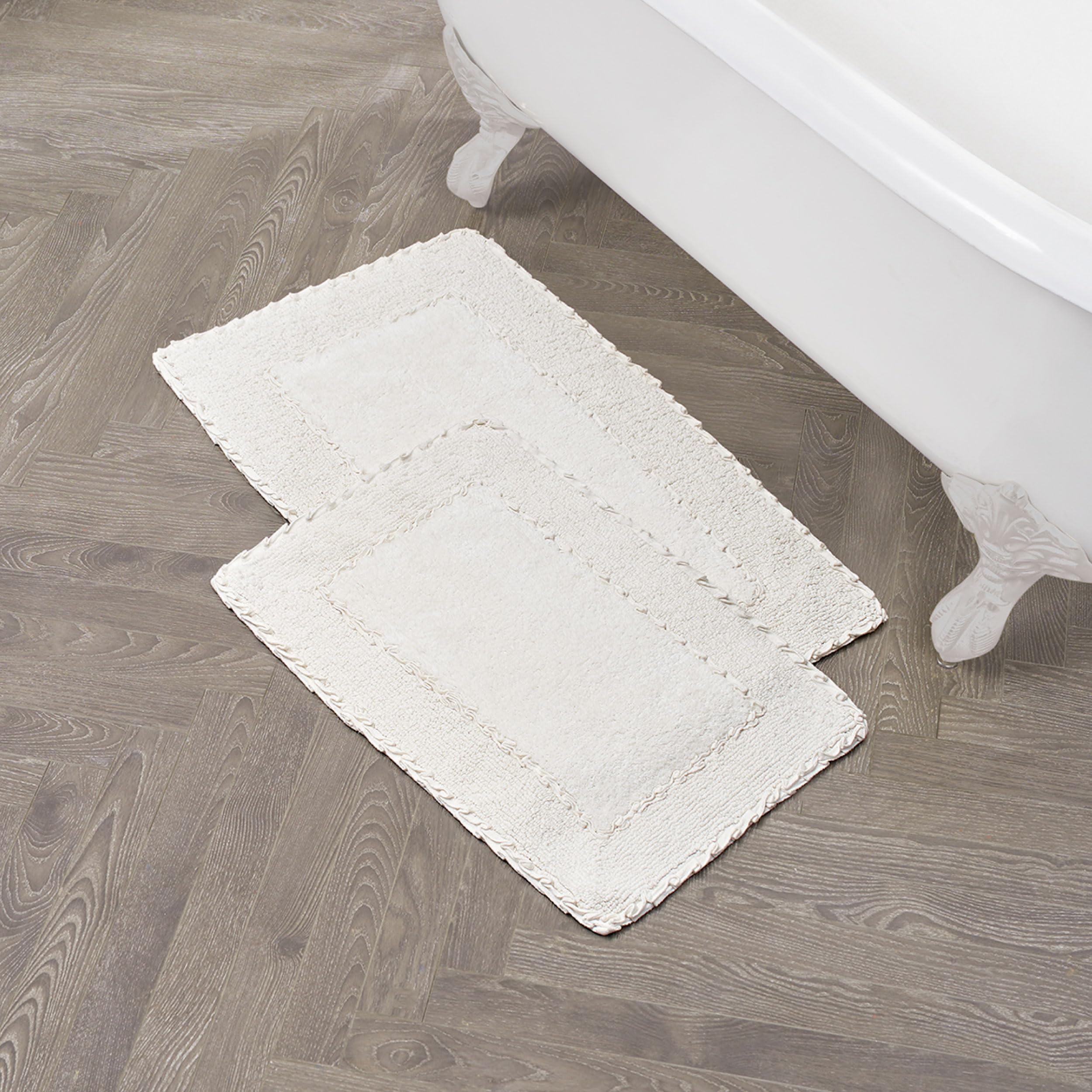 Laura Ashley Ruffle Cotton 2-Piece Bath Rug Set, Ivory