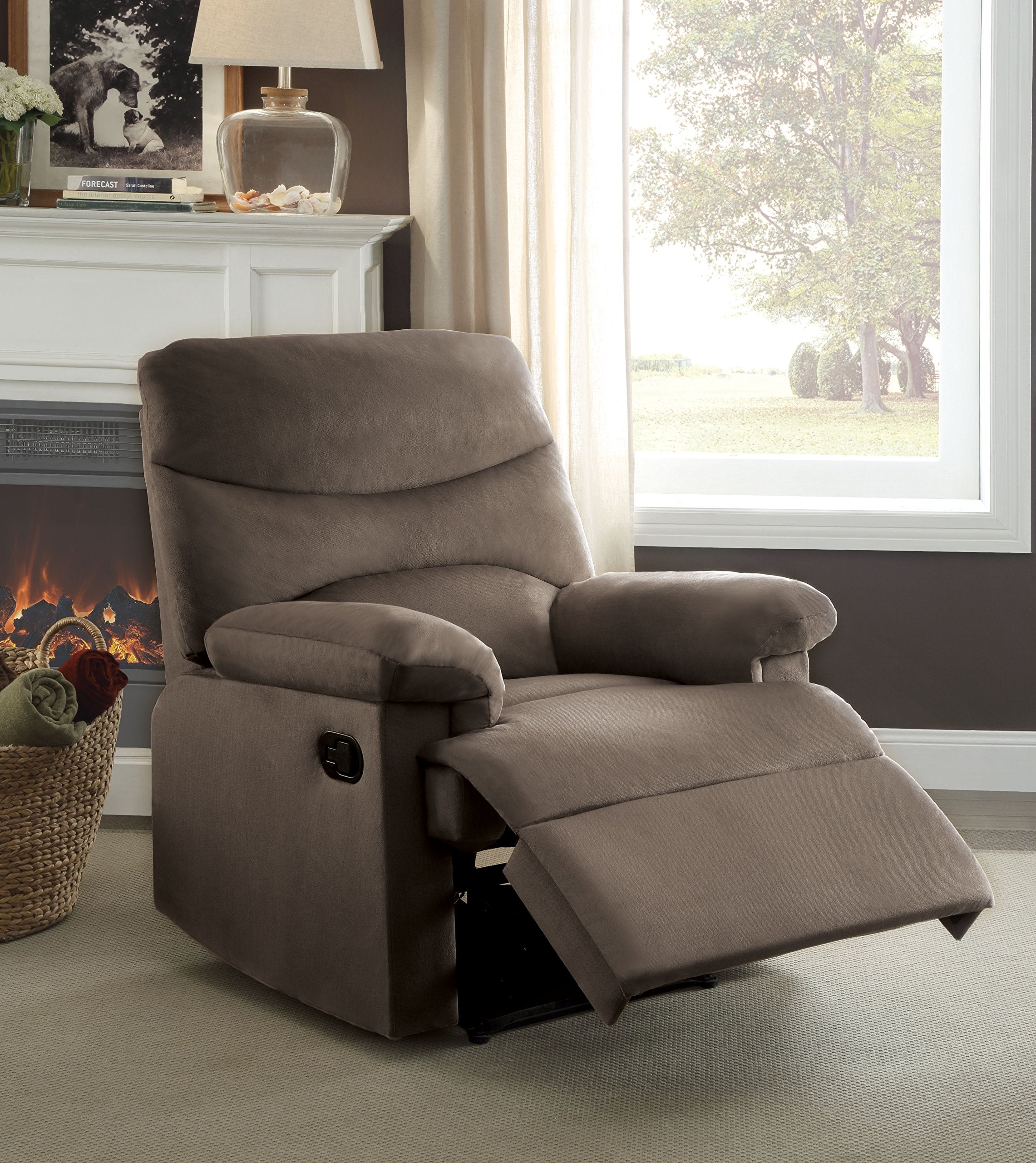 Acme Arcadia Woven Fabric Motion Recliner In Light Brown