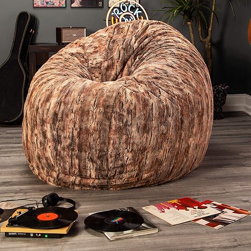 Jaxx 6 Foot Cocoon - Large Bean Bag Chair For Adults, Premium Luxe Faux Fur - Red Fox