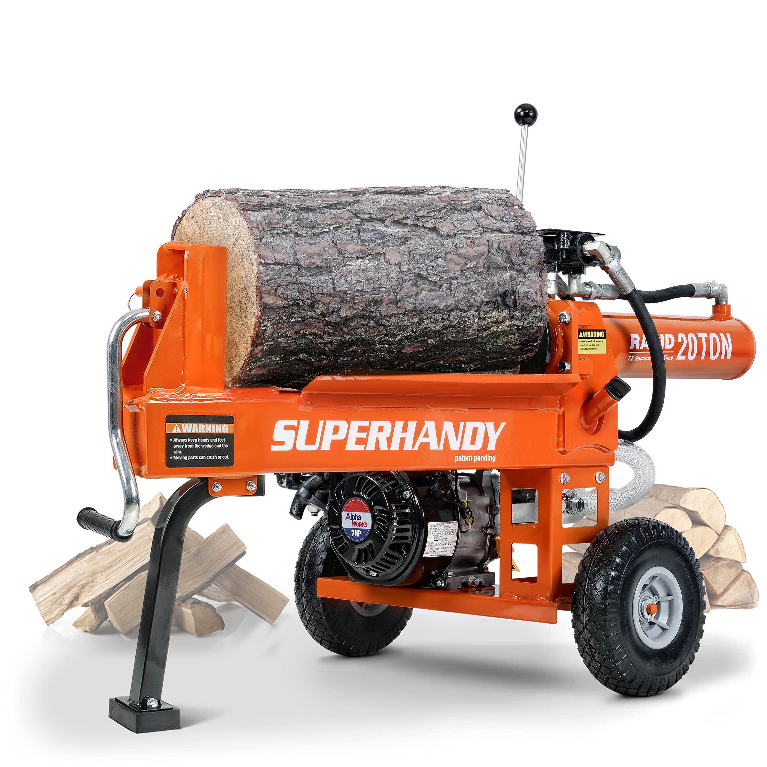 Superhandy Log Splitter Portable 20 Ton Rapid Auto Return Ram System Bucher Gear Pump 7Hp Engine Horizontal Full Beam Steel Wedg