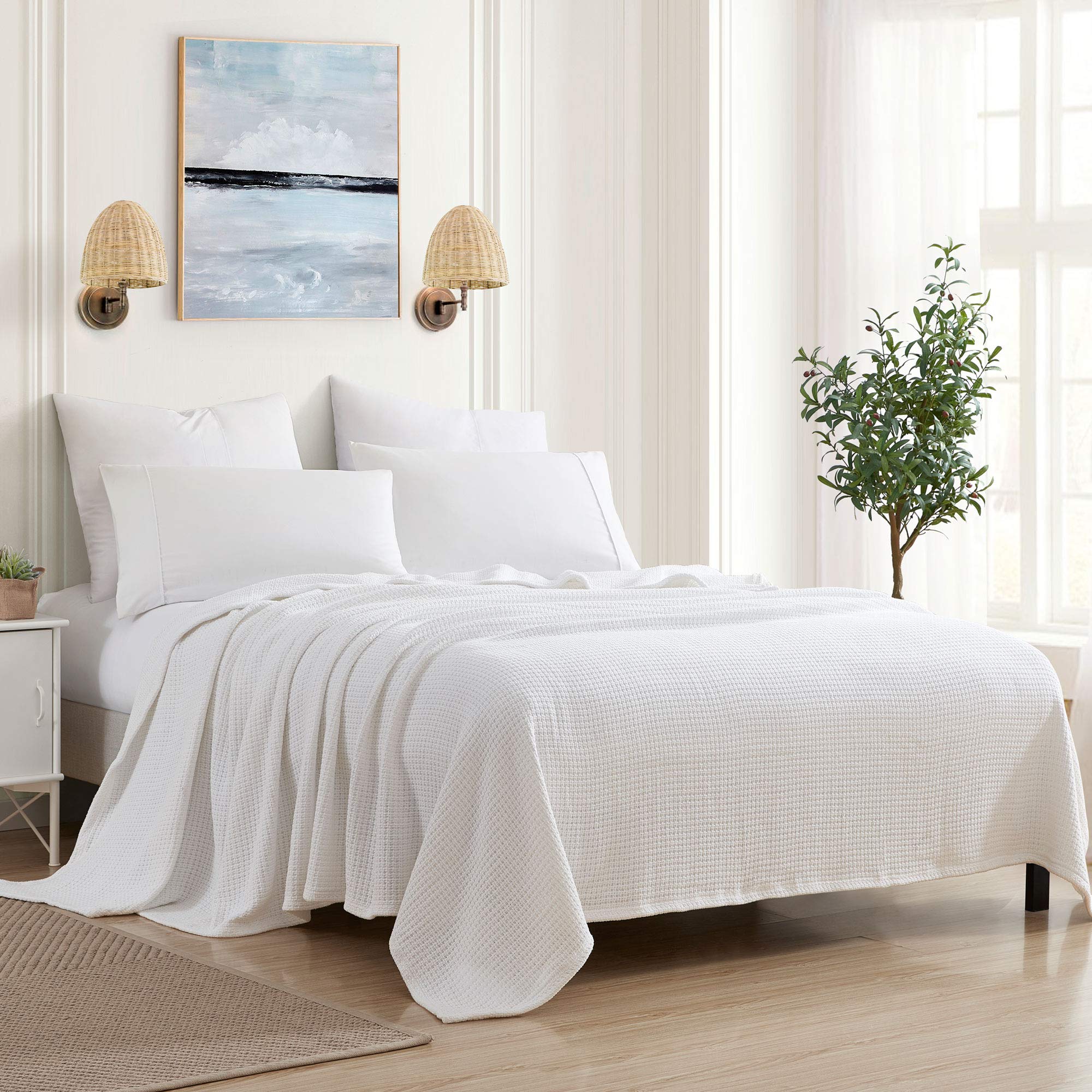 Sweet Home Collection 100% Fine Cotton Luxurious Basket Weave Blanket, White King(Pack Of 1)