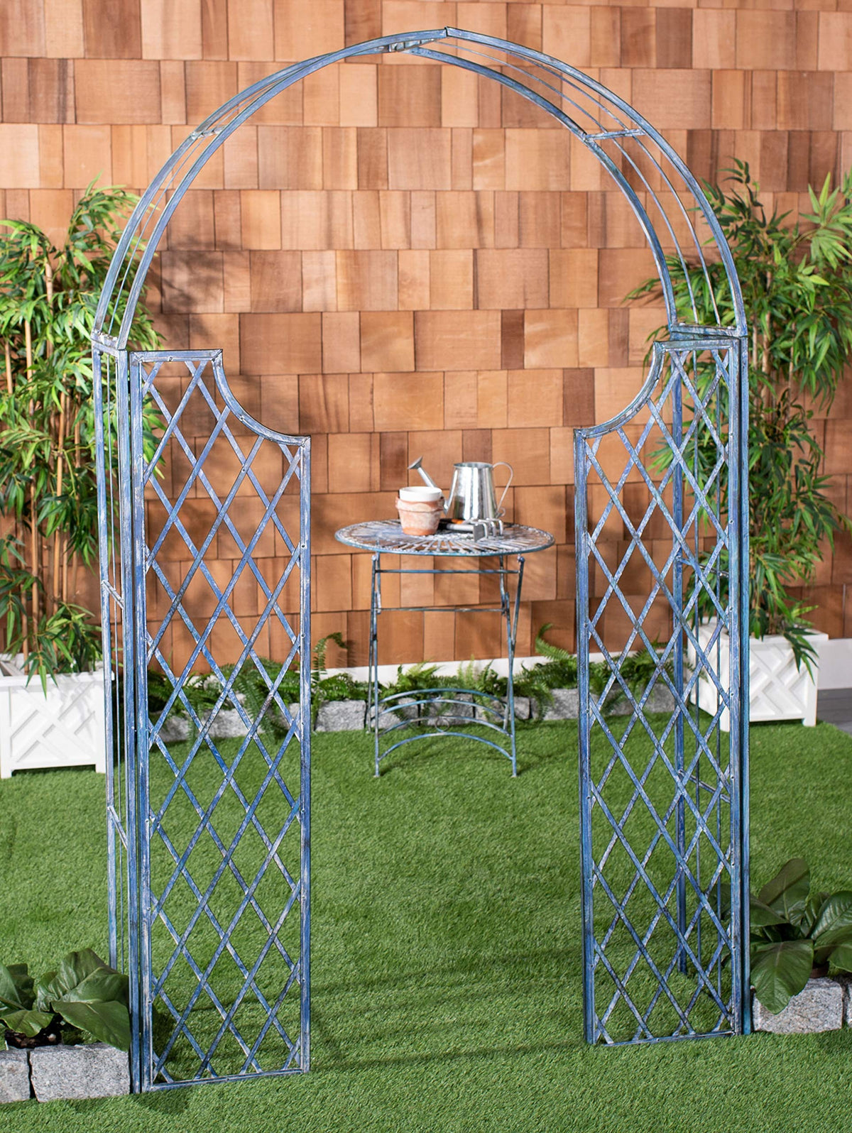 Safavieh Pat5011C Outdoor Collection Jaida Trellis Antique Arbor, Mossy Blue