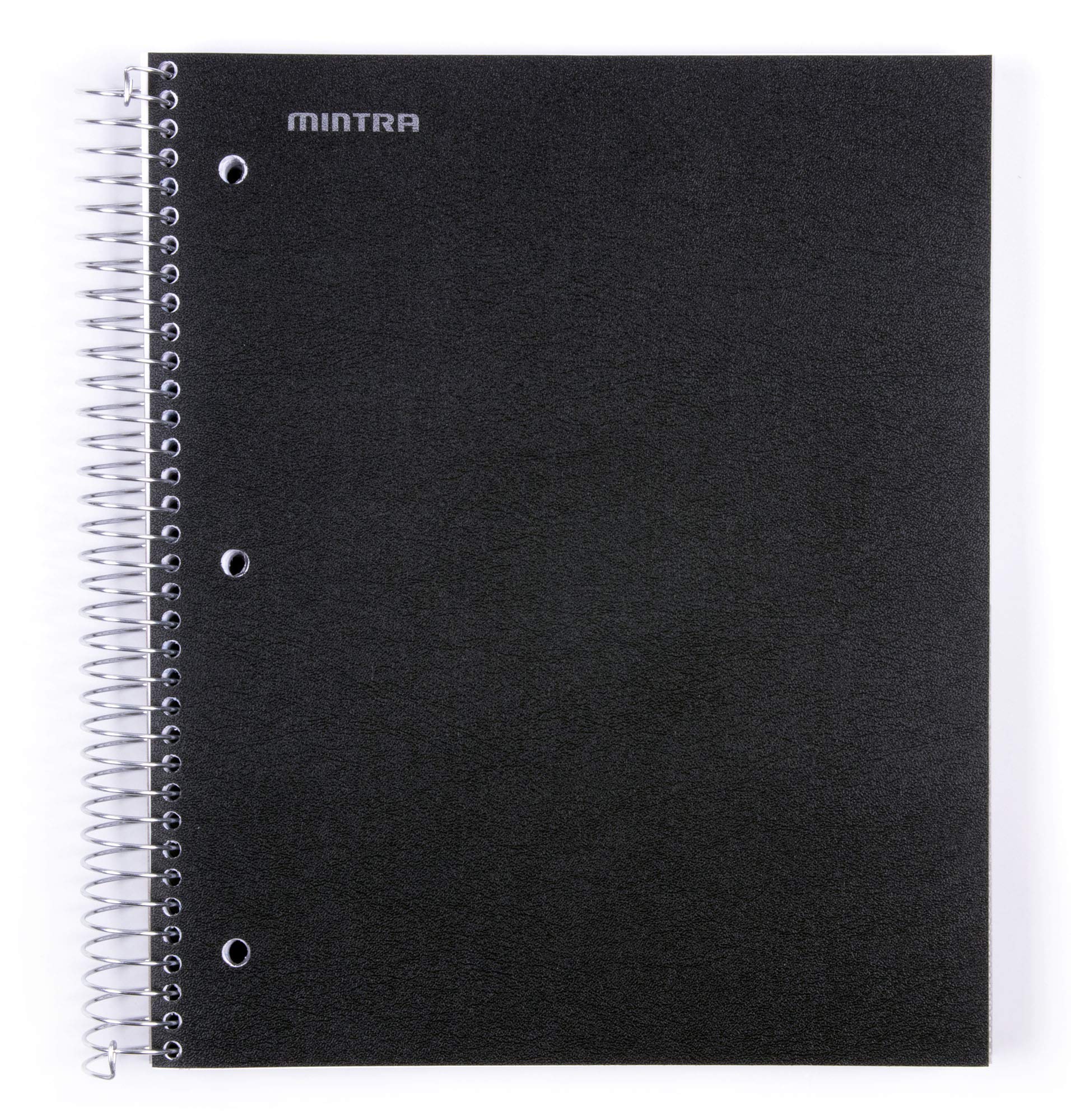 Mintra Office Durable Spiral Notebooks, 5 Subject, (Black, Wide Ruled 1Pk) - 200 Sheets,Poly Pockets, Moisture Resistant Cover,