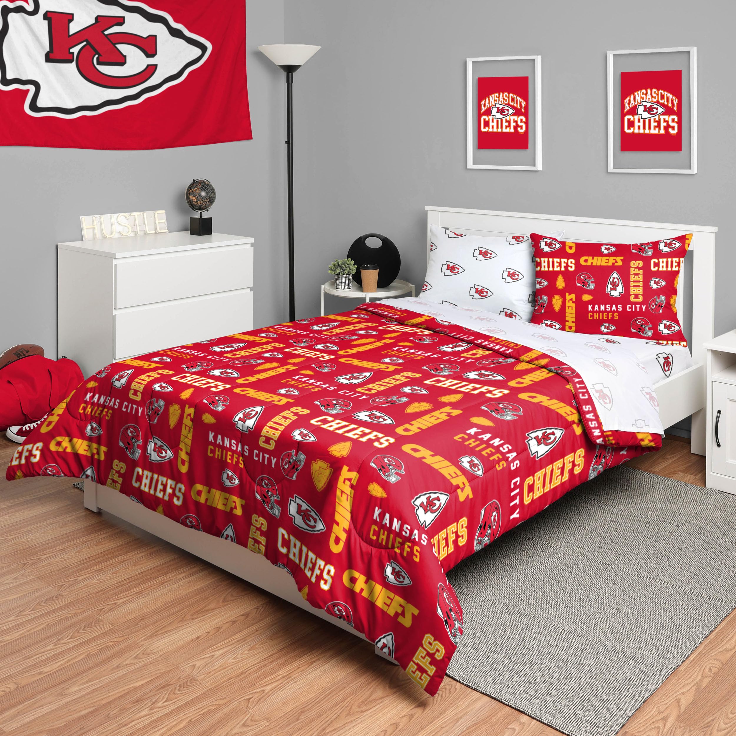 Foco Kansas City Chiefs Nfl Team Color Bed In A Bag Comforter Bedding 5 Piece Full Set