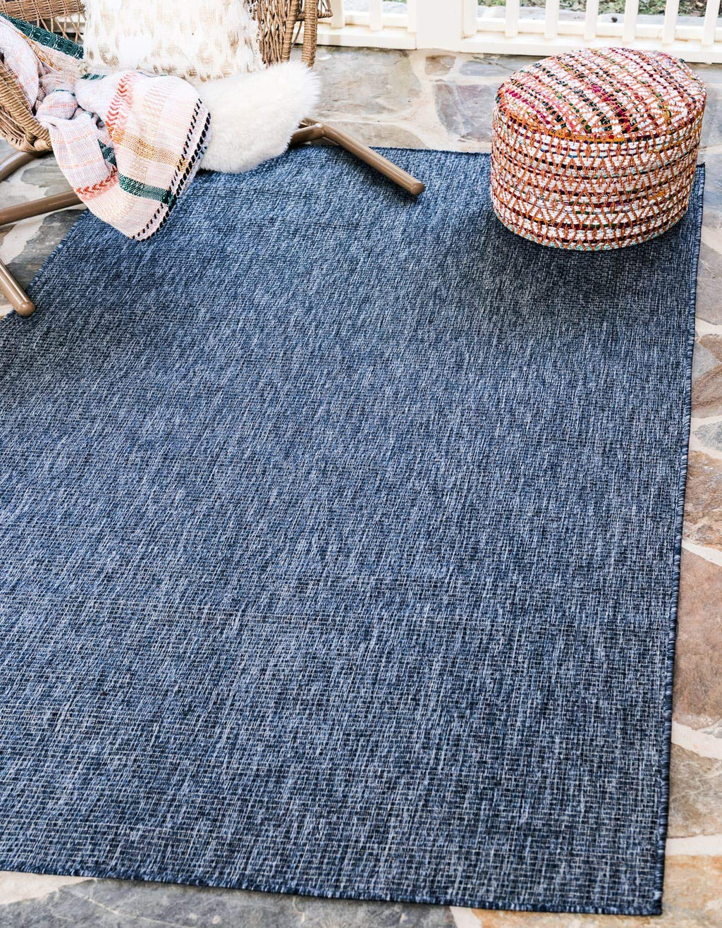 Unique Loom Collection Casual Transitional Solid Heathered Indoor/Outdoor Flatweave Area Rug (5' 3' X 8' Rectangle, Blue/Navy Blue)