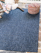 Unique Loom Collection Casual Transitional Solid Heathered Indoor/Outdoor Flatweave Area Rug (5' 3' X 8' Rectangle, Blue/Navy Blue)