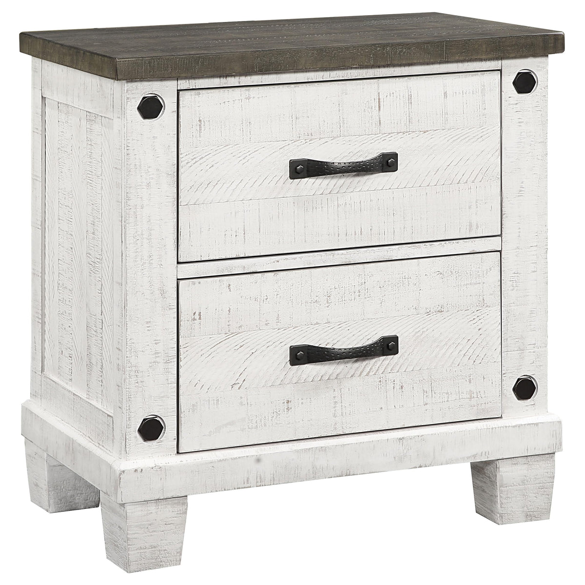 Coaster Home Furnishings Lilith Farmhouse Wood 2-Drawer Bedroom Nightstand Bedside Table Organizer Unit With Usb Charging Outlet Distressed White 224472