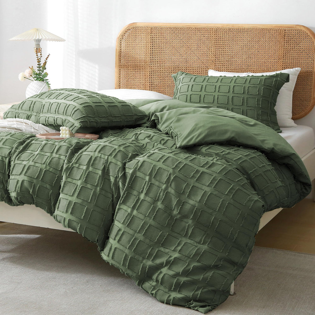 Mildly Waffle Weave Duvet Cover Set Tufted Duvet Cover 100% Washed Microfiber Soft & Breathable Textured Comforter Cover Set Wit