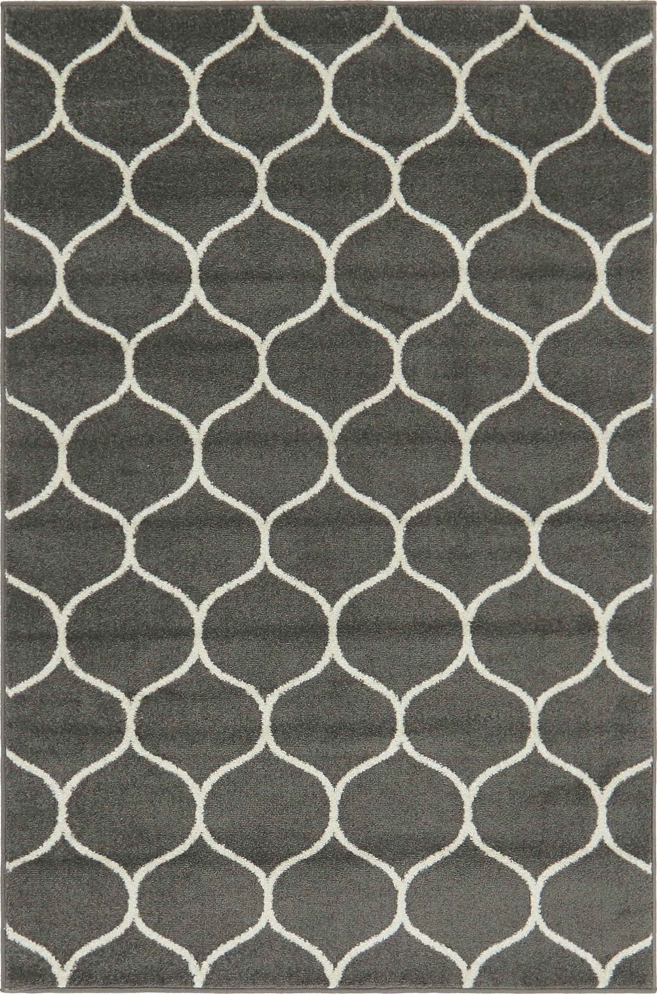 Unique Loom Trellis Frieze Collection Area Rug - Rounded (4' 1'' x 6' 1'', Dark Gray/ Ivory)