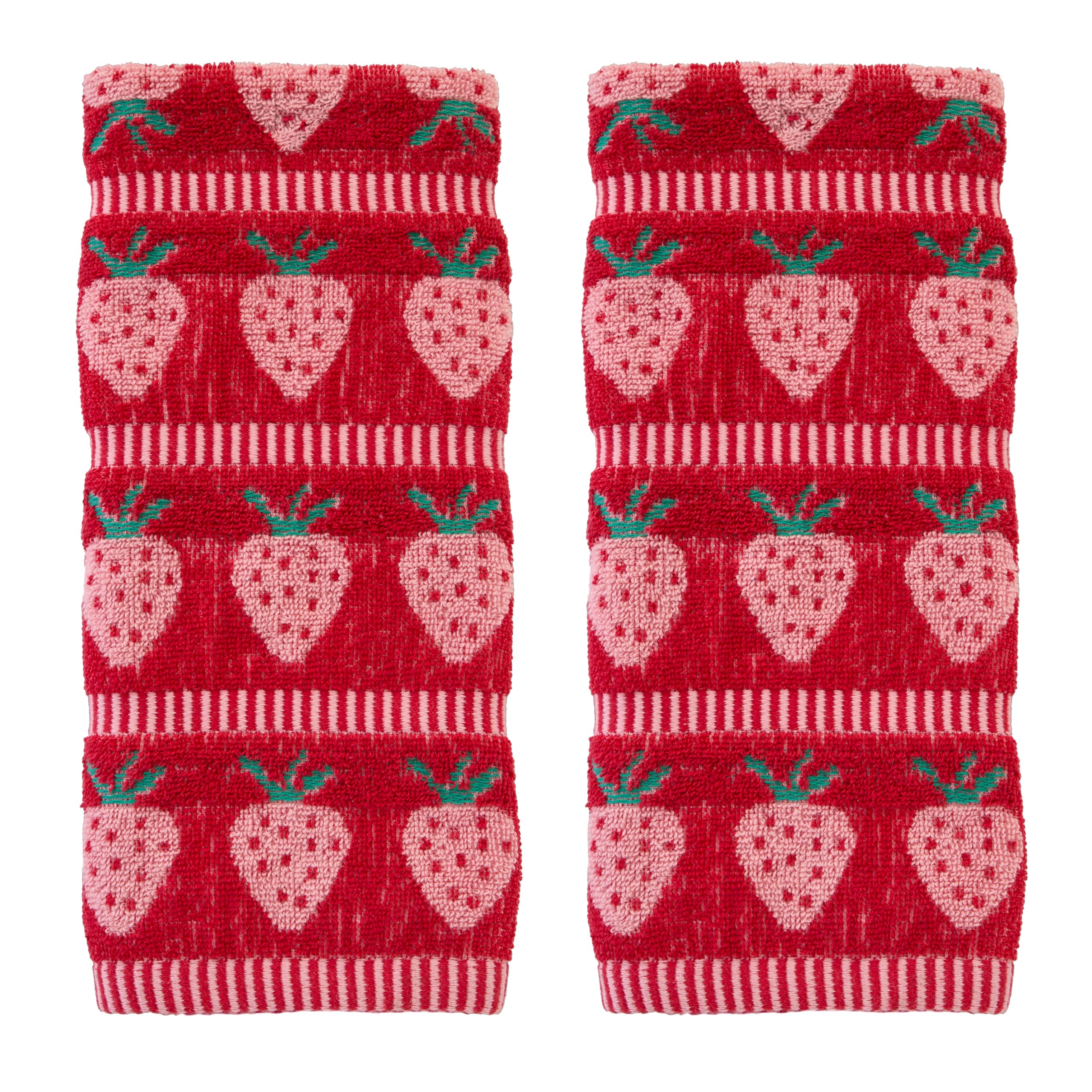 SKL Home Strawberry Jacquard 100% Cotton 2pc Hand Towel Set, Reversible & Decorative for Bath/Kitchen/Bar & Gift, Red