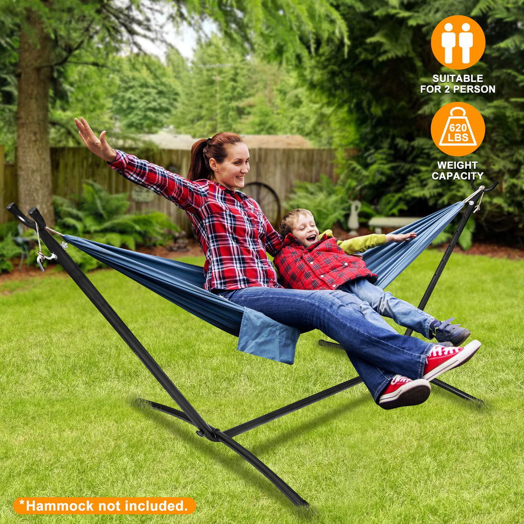Super Deal Portable 9Ft Hammock Stand, Heavy Duty 2 Person 620 Lbs Capacity Steel Hammock Frame With Portable Carrying Case, Adjustable 6 Optional Hook Positions, Weather Resistant Black