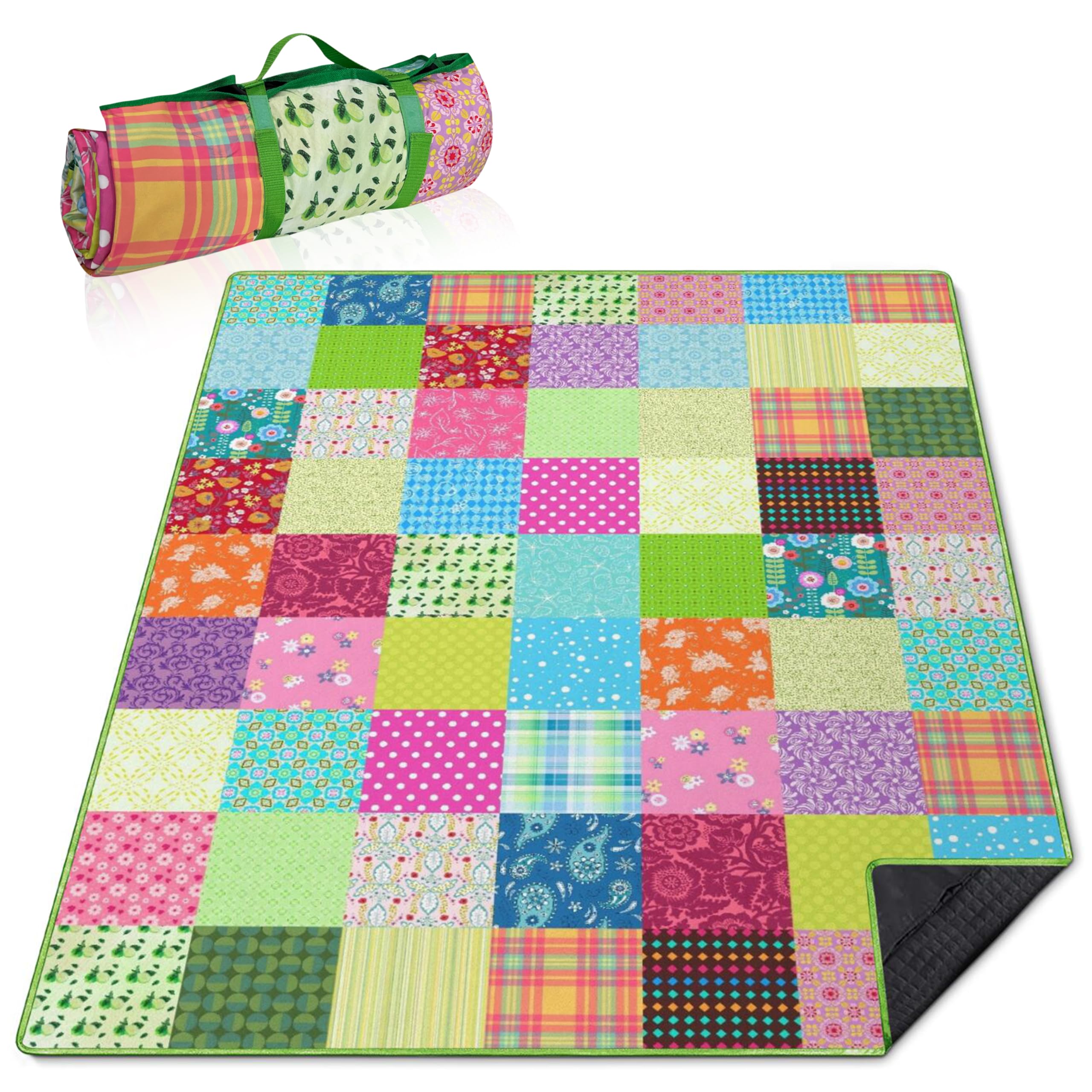 Supfitness Extra Large Picnic Blankets Waterproof Foldable (60'X 80') Boho Beach Blanket Waterproof Sandproof,3-Layer Thicking