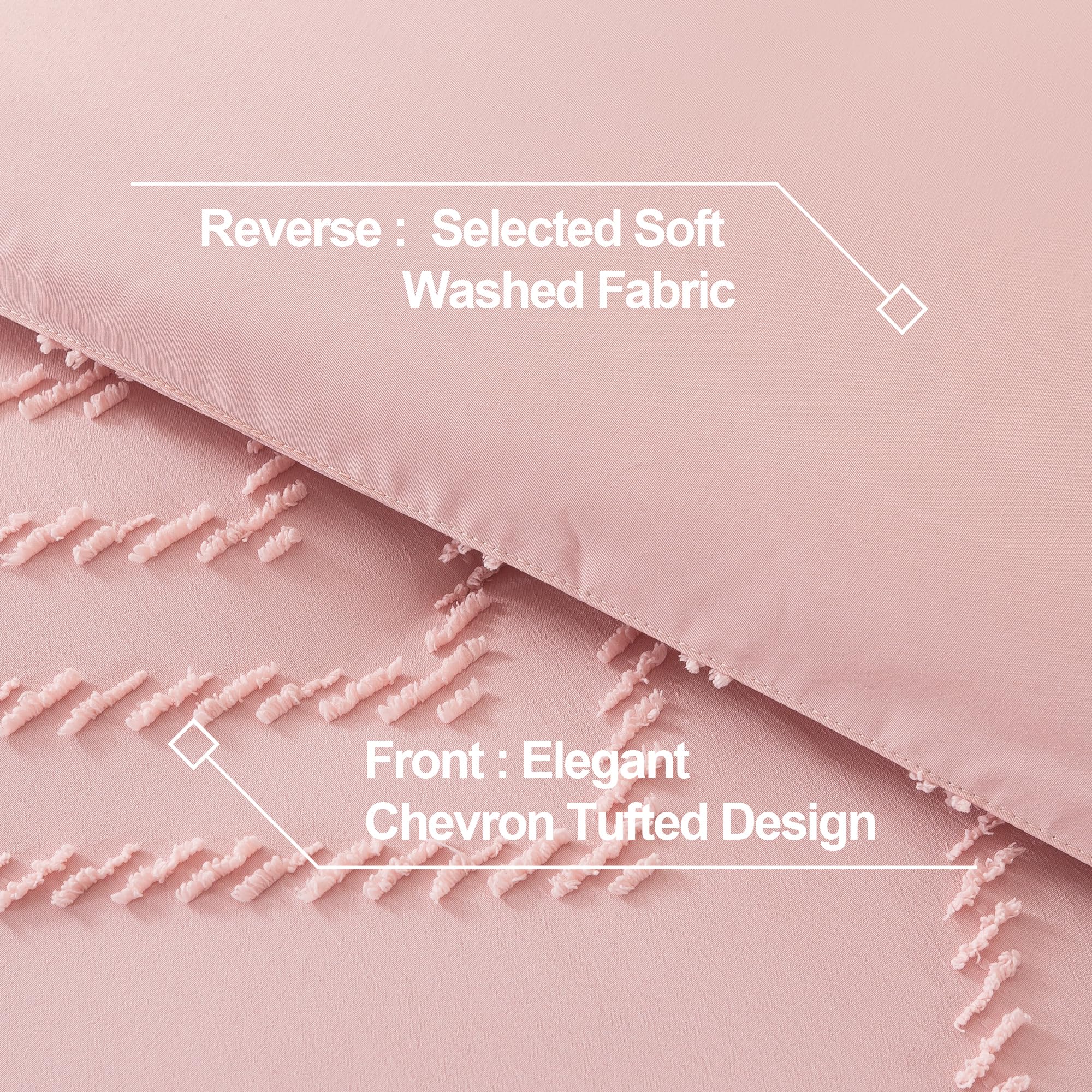 Andency Pink Comforter Set Queen, Boho Cute Girls Women Soft Fluffy Warm Lightweight Bedding Comforter Sets For Queen Bed, 3 Pieces Chevron Tufted Aesthetic Microfiber Comforter Set