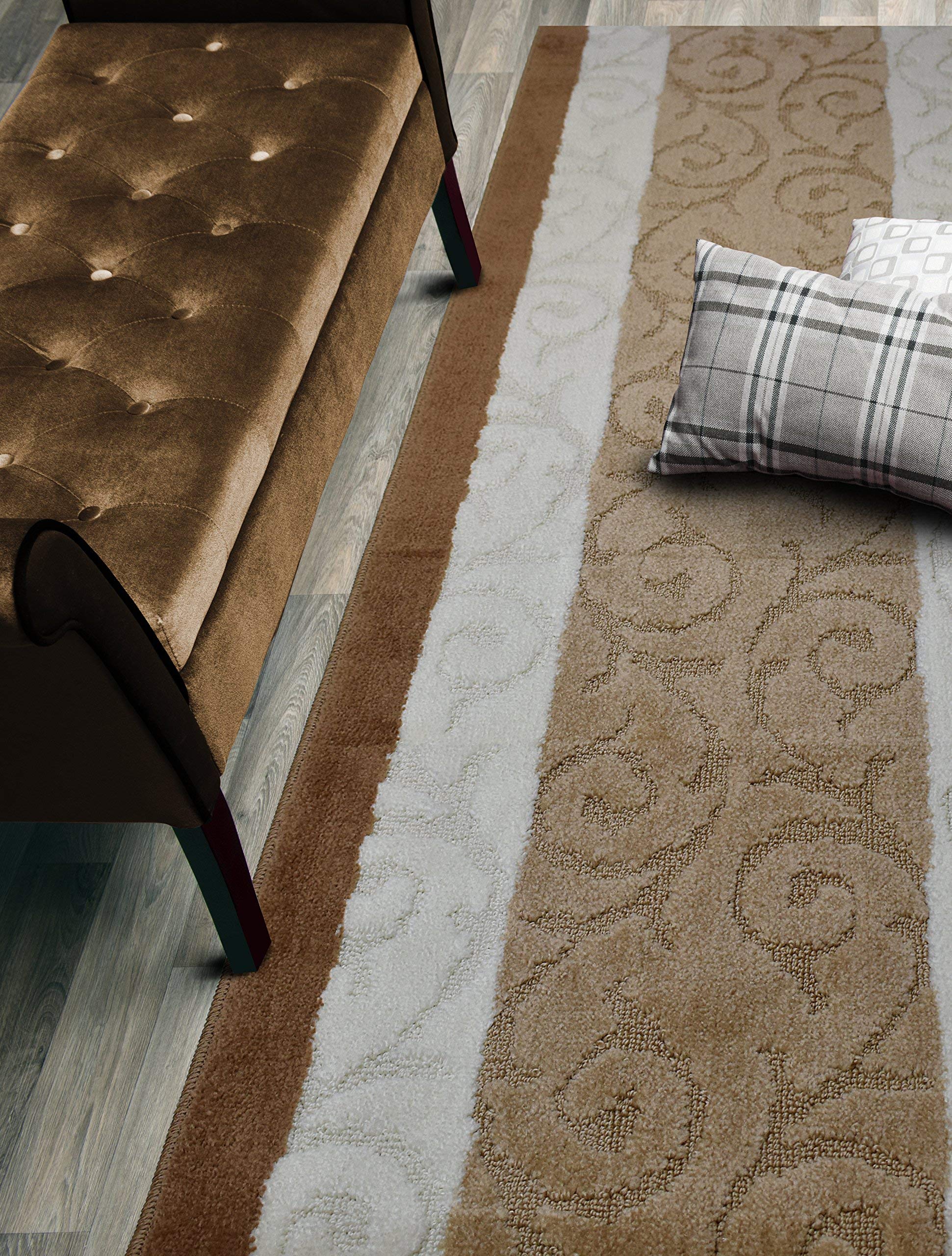 ORFA HOME Custom Size Scroll Hallway Runner Rug Slip Resistant, 26 Inch Wide x Your Choice of Length Size, Beige, 26 Inch X 8 Fe