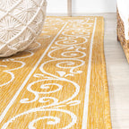 Jonathan Y Smb106L-5Sq Charleston Vintage Filigree Textured Weave Indoor Outdoor Area Rug, Classic Traditional Transitional Easy Cleaning,Bedroom,Kitchen,Backyard,Patio, Yellow/Cream, 5' Square