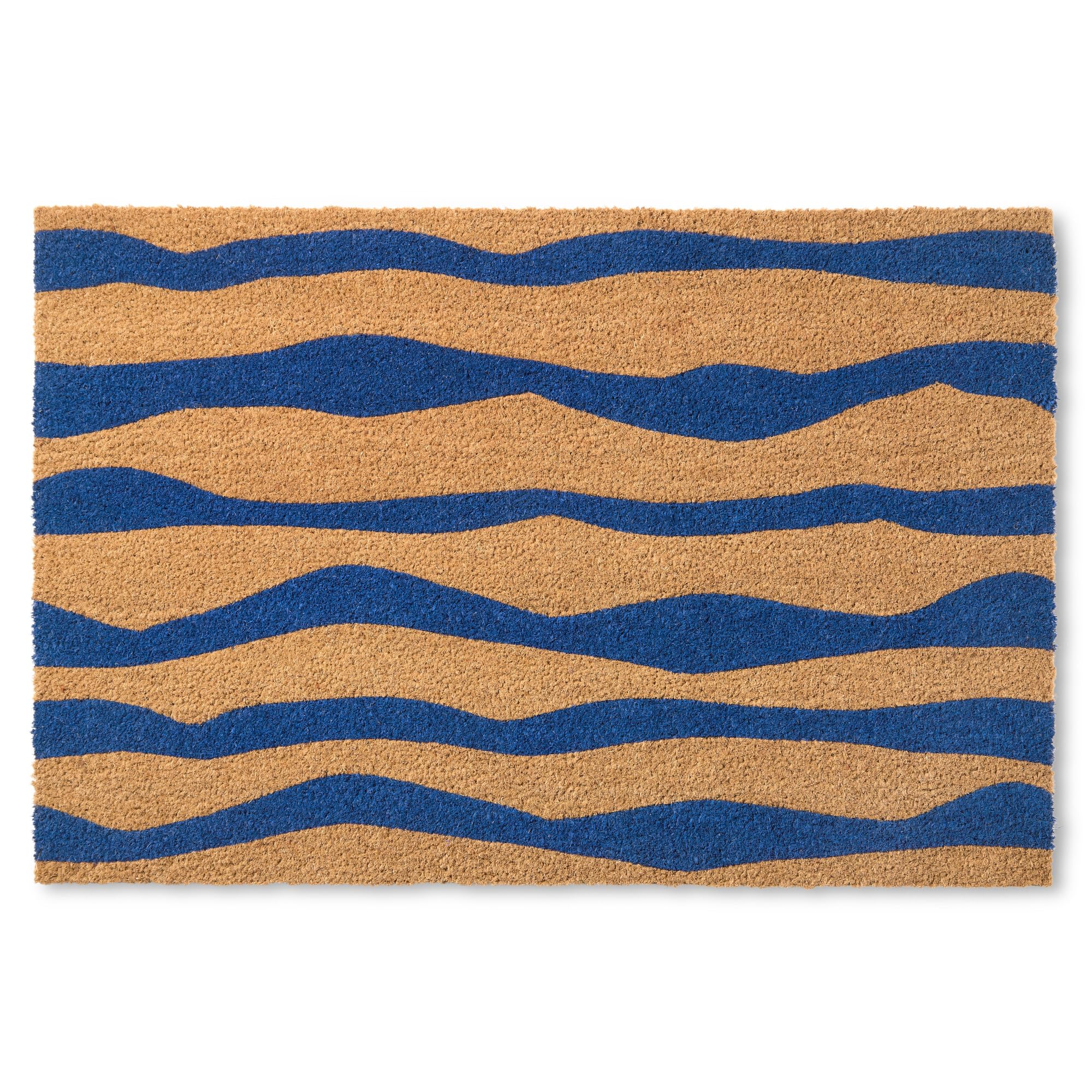 Town & Country Terra Ravine Abstract Mountain Door Mat, Natural Coir, Heavyweight, Non-Slip Entryway Mat, Blue, 18'X30'