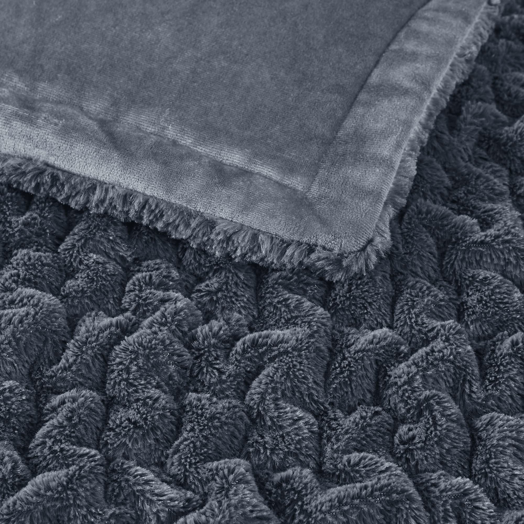 Madison Park Ruched Luxury Throw Premium Soft Cozy Brushed Long Faux Fur For Bed, Couch Or Sofa, 50''X60'', Slate Blue