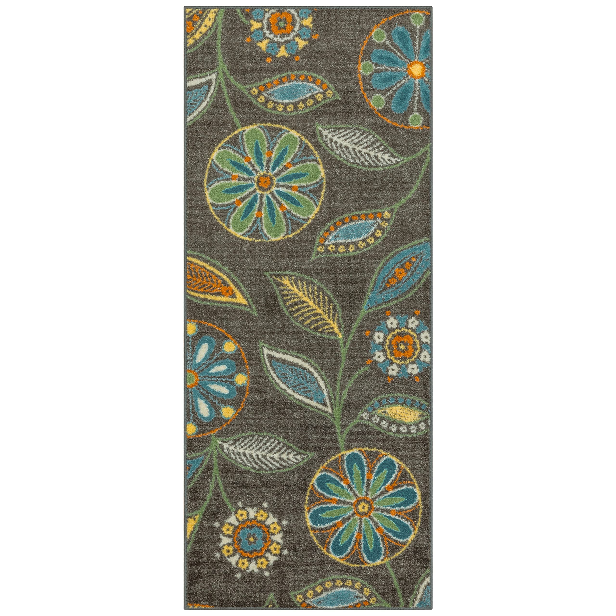 Maples Rugs Reggie Floral Runner Rug Non Skid Washable Hallway Entry Carpet [Made in USA], Multi, 2 x 5
