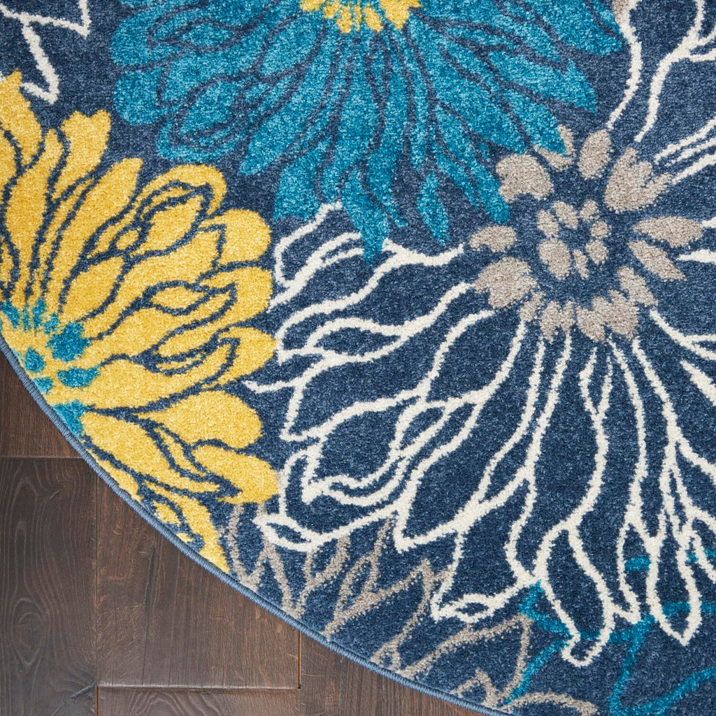 Nourison Passion Blue 4' X Round Area Rug, Floral, Farmhouse, Easy Cleaning, Non Shedding, Bed Room, Living Room, Dining Room, Kitchen, (4' Round)