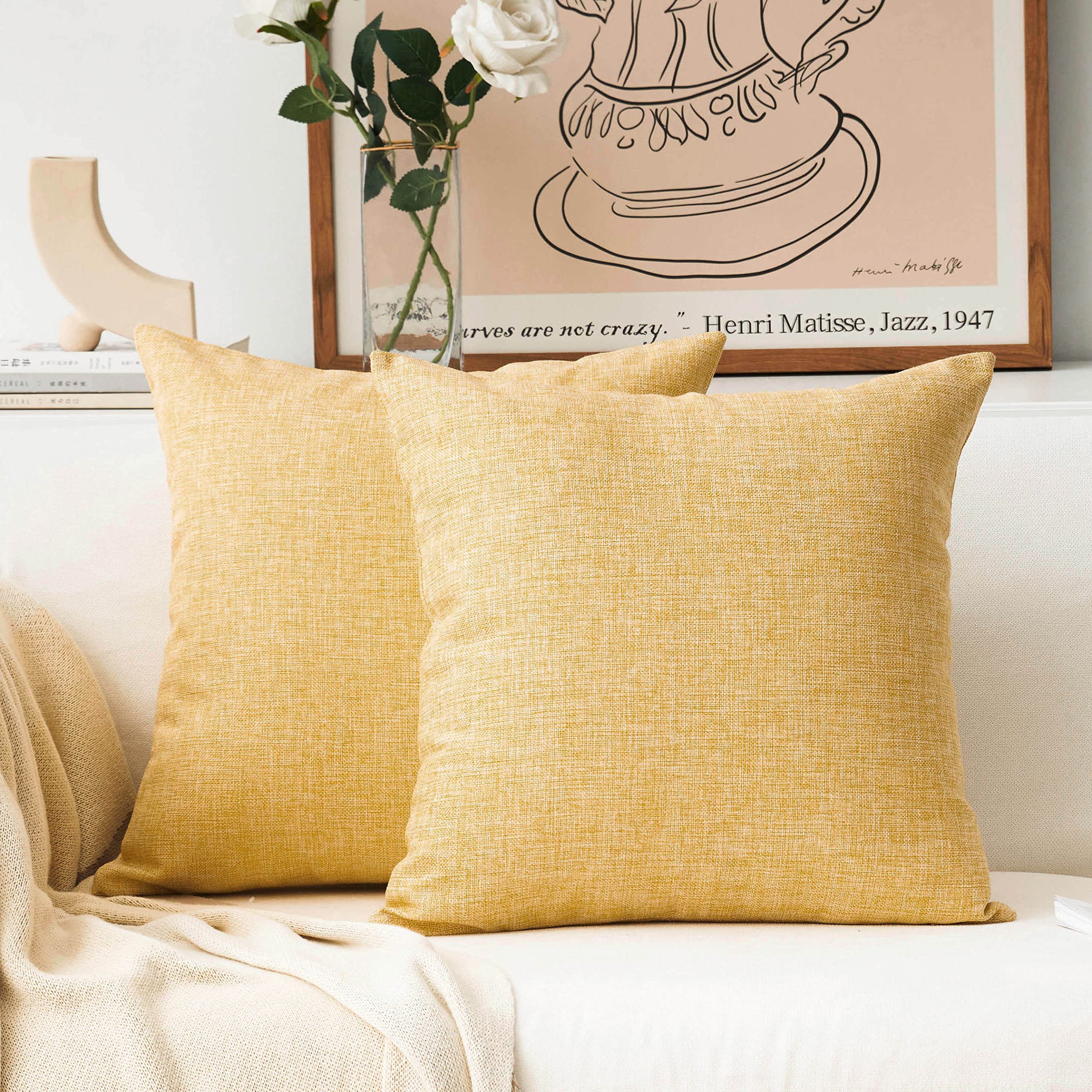 Home Brilliant 2 Pack Linen Burlap Accent Pillow Covers Fall Throw Pillow Covers For Couch Sofa Bed Couch, 16X16 Inch, Yellow