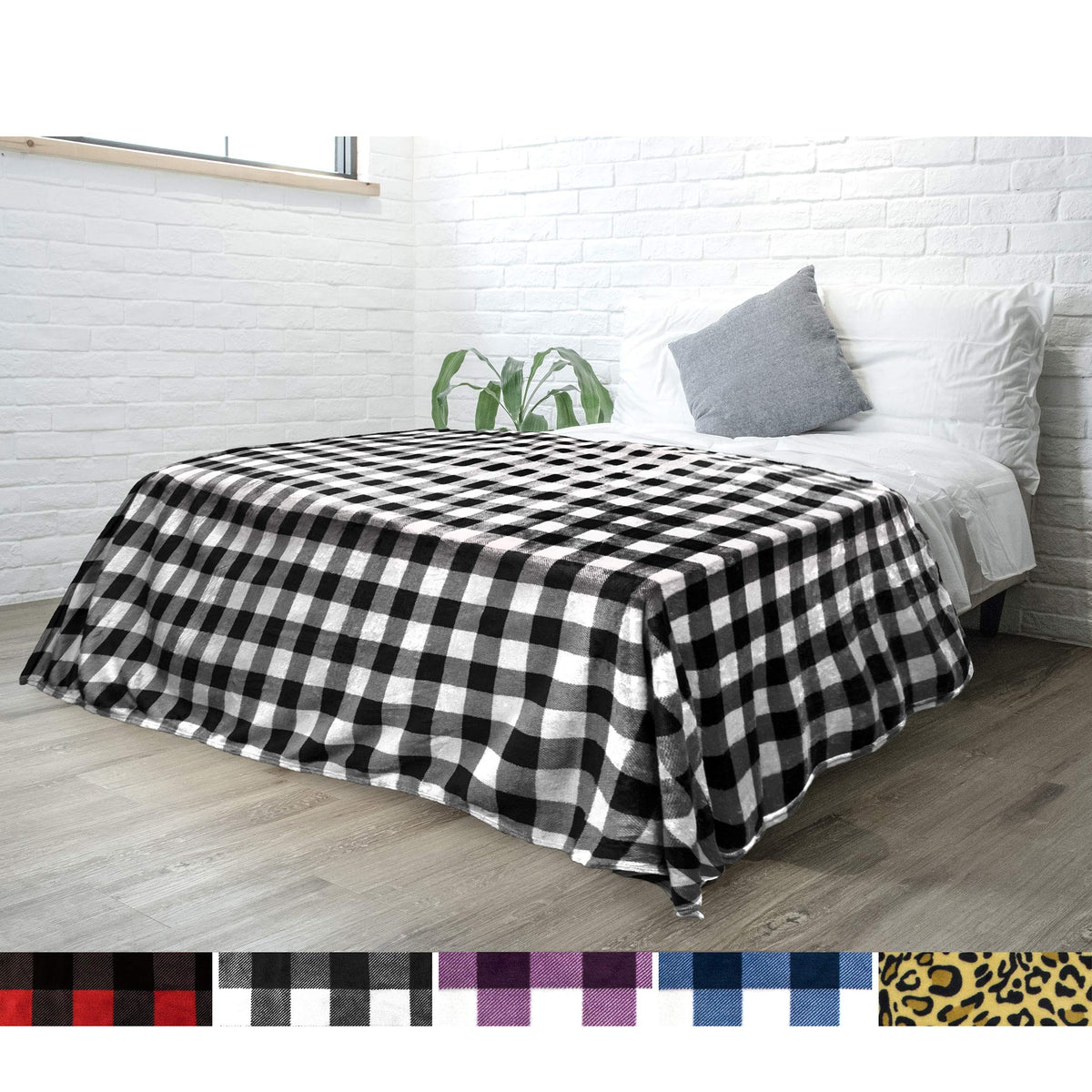 Pavilia Black And White Buffalo Plaid Fleece Bed Blanket Queen Size, Soft Checkered Flannel Blanket For Sofa, Plaid Christmas Co