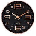 Bernhard Products Black Wall Clock - 12 Inch Rose Gold Silent Non Ticking Quality Quartz Battery Operated Easy to Read Decorativ