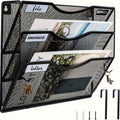Bohdk Wall File Organizer, 3 Tire Hanging File Folder Mail Organizer, Vertical Mesh Metal Door/Wall Mount Hanging File Holder, P