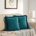 Gigizaza Teal 16X16 Luxury Pillow Covers, Set Of 2 Decorative Velvet Ruffle Cushion Pillow Covers For Sofa Couch