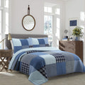 Cozy Line Home Fashions Navy Blue Plaid Patchwork Boy 100% Cotton Reversible Quilt Bedding Set, All-Season Coverlet Bedspread (D