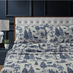 Tribeca Living 100% Cotton Flannel Sheet Set - 200 Gsm, Deep Pocket, Ultra Soft & Cozy, Queen, Deer Toile Navy