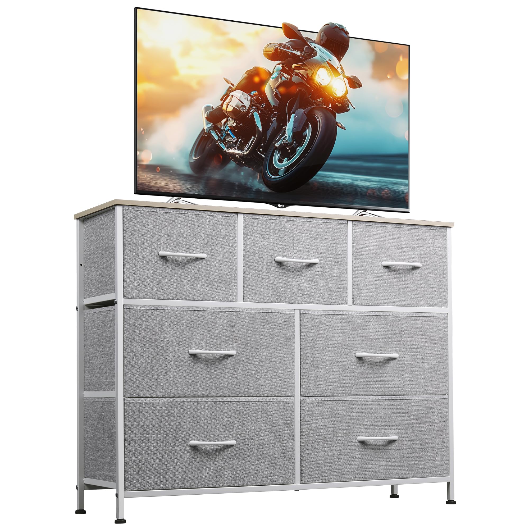 Wlive Dresser Tv Stand, Entertainment Center With Fabric Drawers, Media Console Table With Metal Frame And Wood Top For Tv Up To 45 Inch, Chest Of Drawers For Bedroom, Living Room, Light Grey