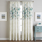 Chf Watercolor Floral Print Flip Over Rod Pocket Single Curtain Panel, 84 In, Aqua