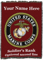 Pure Country Weavers Us Marine Corps - Emblem Blanket Red - Personalized - Custom Gift Military Tapestry Throw Woven From Cotton