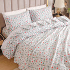 Elegant Comfort Ultra Soft 4-Piece 100% Turkish Cotton Flannel Sheet Set - Holiday Christmas Flannel Sheets, Warm And Cozy Premium Quality, Deep Pocket Fitted Sheet- Full, Poinsettia