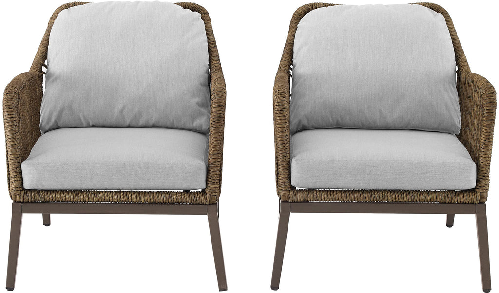 Crosley Furniture Haven 2-Piece Outdoor Chair Set, Wicker Patio Chairs for Conversation, Porch, Deck, Light Brown with Light Gray Cushions
