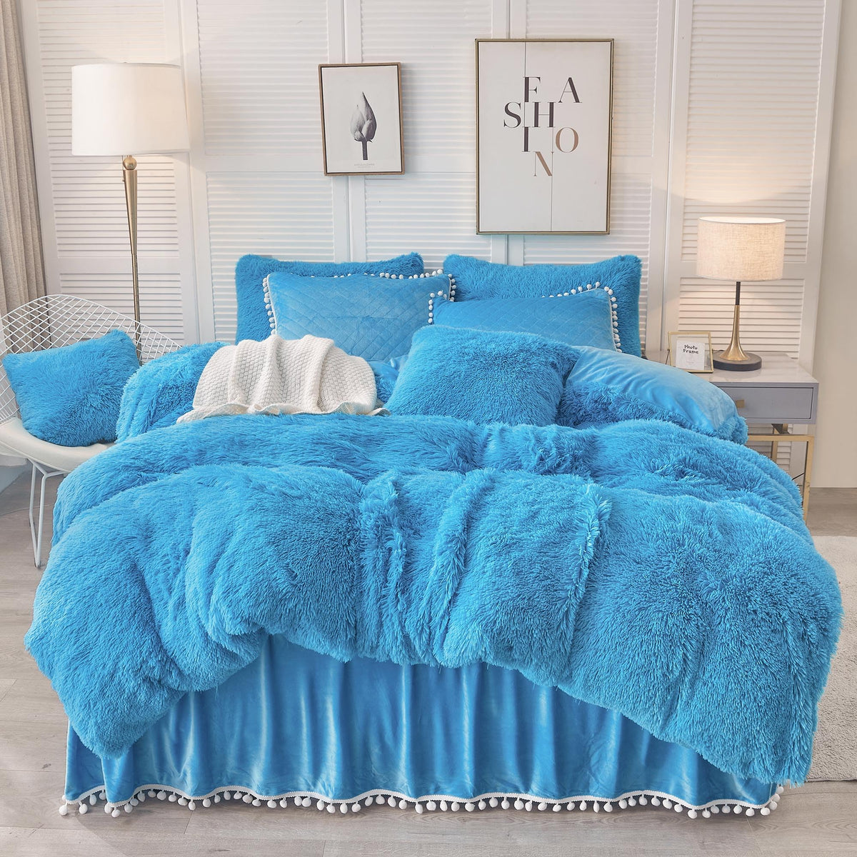 Liferevo Luxury Plush Shaggy Duvet Cover Set, Soft Velvet Fluffy Duvet Cover Furry Comforter Bedding Set(1 Faux Fur Fuzzy Duvet
