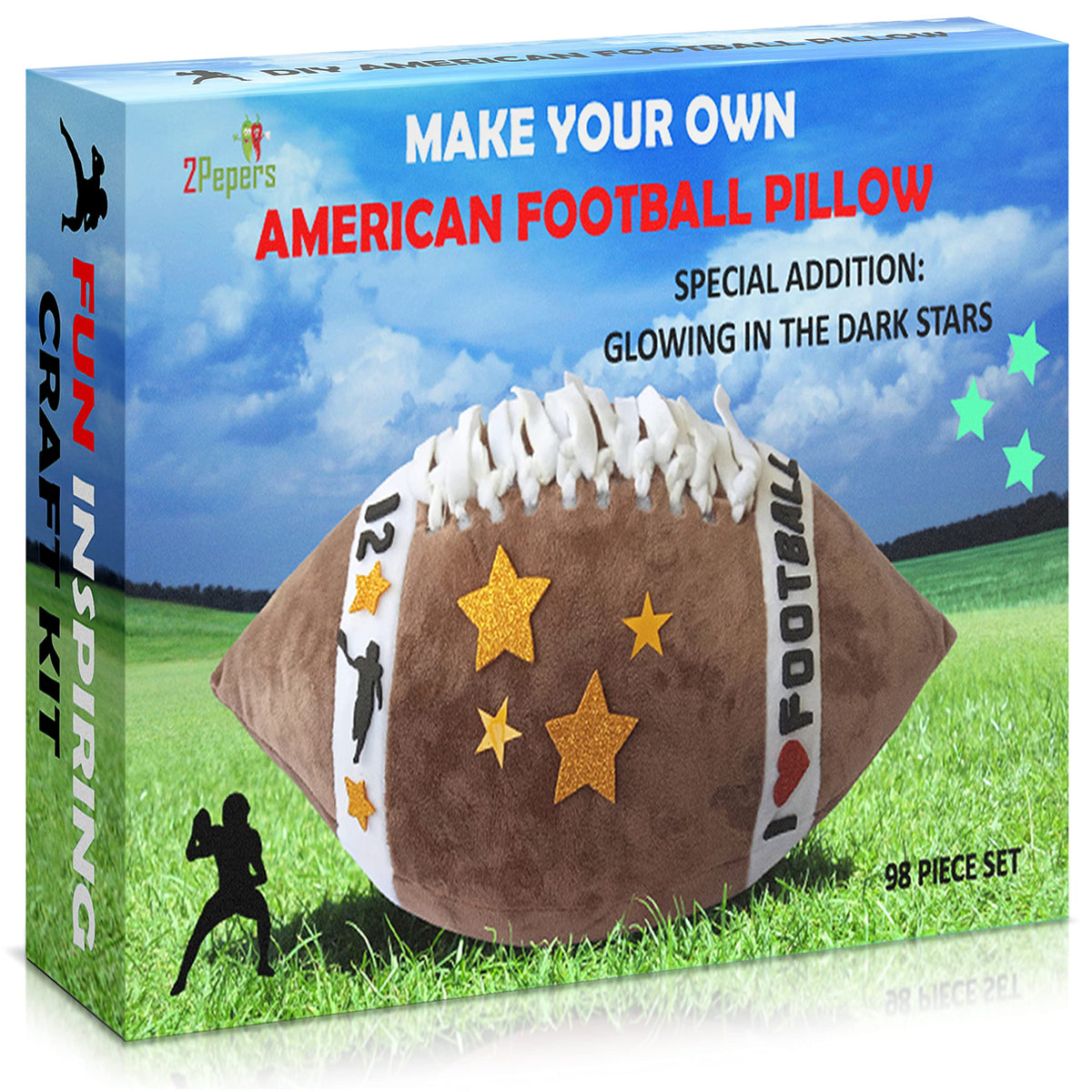 2Pepers Make Your Own American Football Pillow, Arts And Crafts Kit For Kids, Toy Gifts For Boys And Girls Ages 3 4 5 6 7 8 9 10