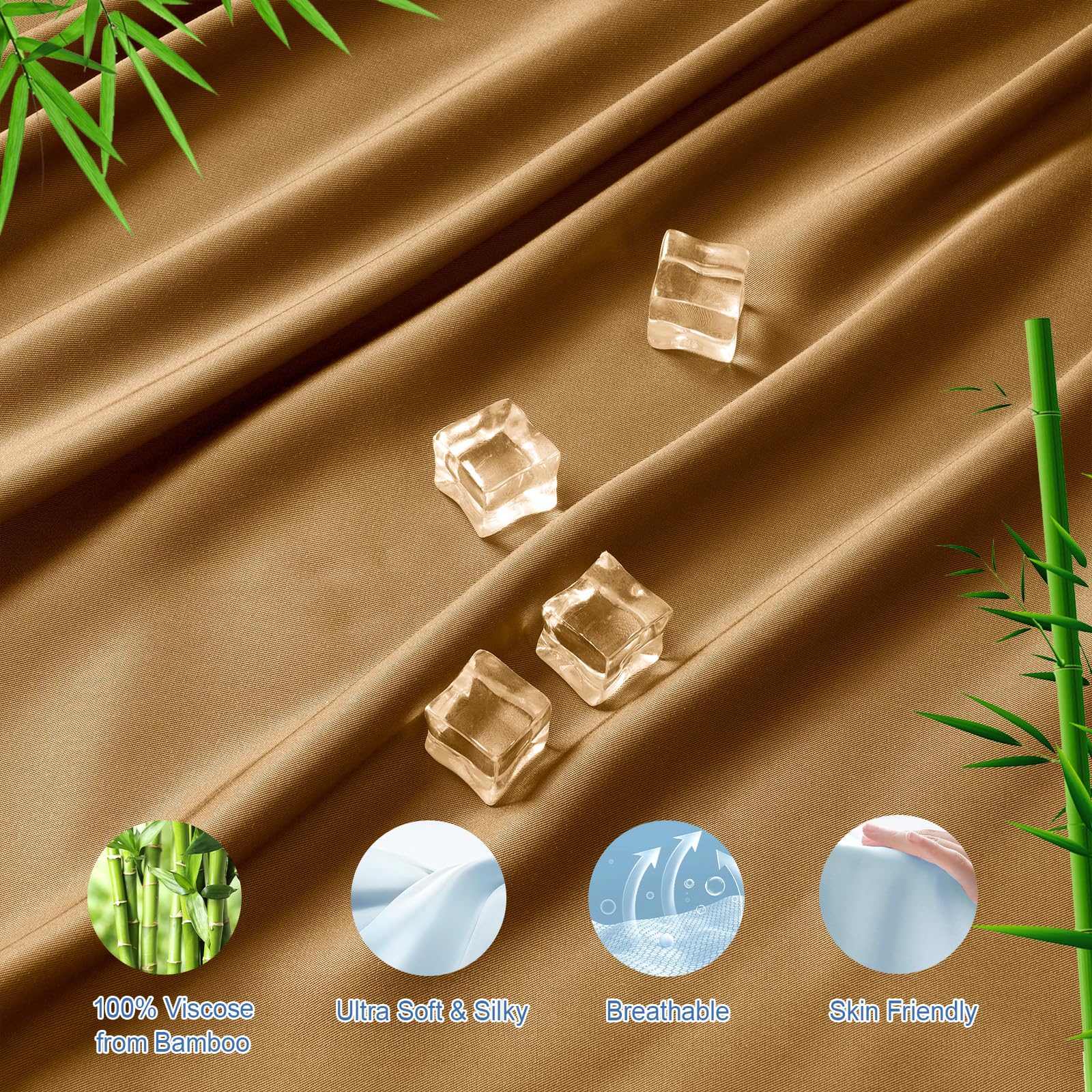 Phf 100% Rayon Derived From Bamboo Cooling Fitted Sheet Twin Size For Hot Sleeper,16'' Deep Pocket,2.5Cm Wider Strong Elastic Ea